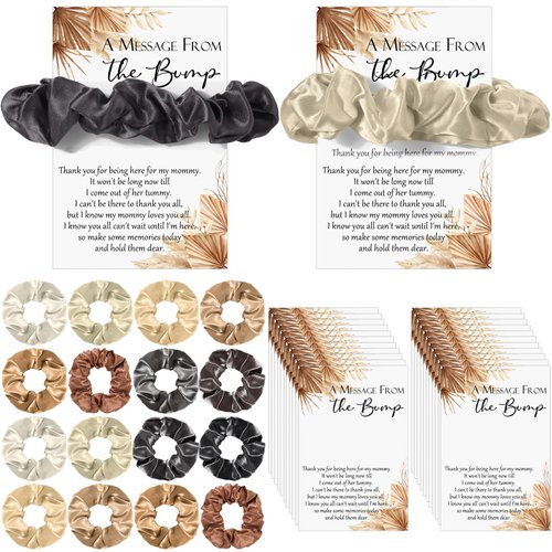 Yinkin 50 Sets Boho Baby Shower Favor for Guests Baby Shower Hair Ties Favors 50 Brown Scrunchies 50 Thank You Cards a Message from The Bump