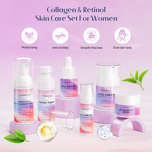 Collagen Retinol Skin Care Set, 6 In 1 Skincare Gift Set with Facial Cleanser, Toner, Serum, Cream, Eye Cream & Lip Mask, Anti Aging Skin Care Set for Women, Travel Skin Care Christmas Gifts for Women