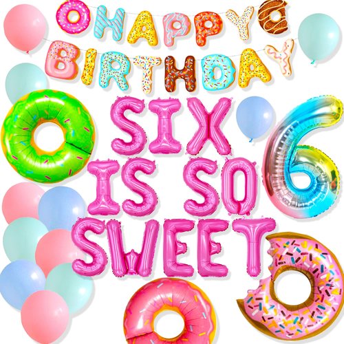 RGT 42 PCS Six is So Sweet Birthday Decoration Six is So Sweet Birthday Banner Balloons Party Sup...