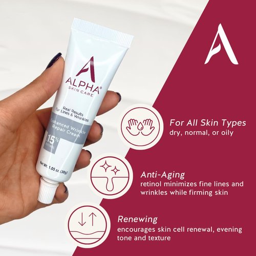 Alpha Skin Care Enhanced Wrinkle Repair Cream Anti-Aging Formula 0.15% Retinol Vitamin A, C & E Reduces the Appearance of Lines & Wrinkles |For All Skin Types 1.05 Oz,White (3 Pack)
