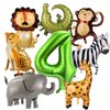 8pcs Jungle Animal Balloons, Safari Animal Balloon Safari Animal Monkey Elephant Zebra Leopard Crocodile Giraffe Lion Balloons Birthday Number Balloons Zoo Party Decoration Supplies (Number 4)