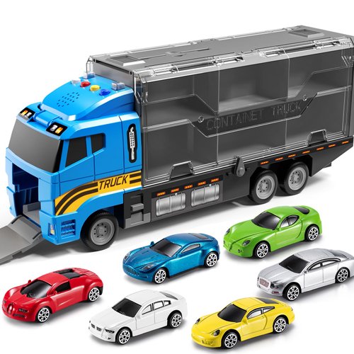Toddler Toys for 3-9 Years Old Boys Race Model Car Double Side Transport Vehicle W/Play Mat, Die-cast Alloy Metal Car Toy Set Gifts for Age 3 4 5 6 Kids Child Boys Girls Birthday Party Favor