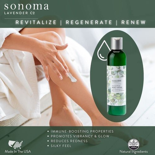 Sonoma Lavender Eucalyptus Lotion for Aromatherapy, Dry Skin, Body Moisturizer, All Natural Body Lotion to Revitalize and Moisturize for Smoother Skin, 8oz.