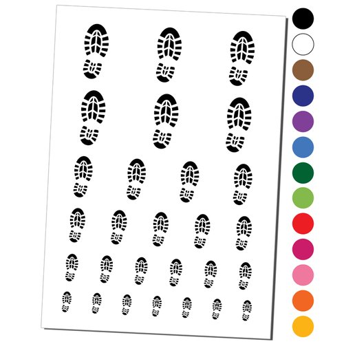 Shoe Print Boot Temporary Tattoo Water Resistant Fake Body Art Set Collection - Black (One Sheet)