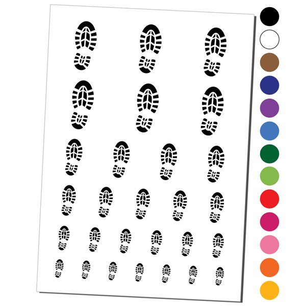 Shoe Print Boot Temporary Tattoo Water Resistant Fake Body Art Set Collection - Black (One Sheet)