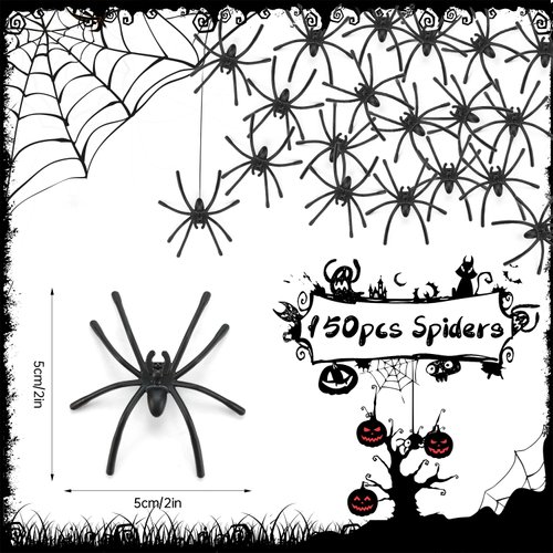 Lanfixilly 150 Pieces Realistic Plastic Spiders Small Halloween Plastic Spiders Mini Tiny Fake Spiders Halloween Funny Prank Props for Halloween Home Party Decorations Favors Supplies