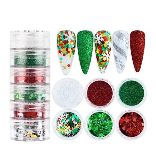 Christmas Nail Art Glitters Sequins, LPOODDNU Winter Nail Art Decorations Flakes 3D White Snowfla...