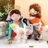 HyDren 6 Pcs Christian Religious Plush Doll Set 11 Inch Saint Joseph Virgin Mary with Baby Jesus and Donkey Lambs, Bible Stuffed Plush Jesus Doll God Plushies Gifts for Religious Christening Christmas
