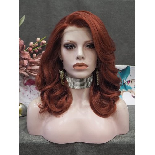 IMSTYLE Auburn Bob Wavy Lace Front Wigs Black Widow Short Copper Red Synthetic Wigs Heat Resistant Hair Natural Hairline with Glueless Wig for Cosplay (Copper Red)