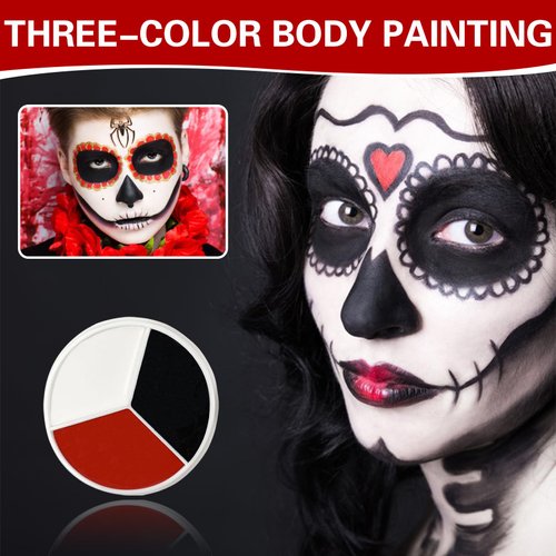 ZHISHUDL 3 Colors Black White Red Face Body Paint Clown Makeup Palette Professional Face Paint for Halloween Cosplay Sfx Joker Zombie Vampire Makeup