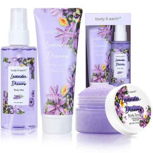 BODY &amp; EARTH Body Mist Gift Set - Spa Gifts for Women, Perfume, Body Lotion, and Body Scrub in a ...