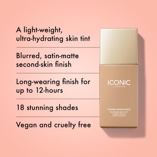 ICONIC LONDON Super Smoother Blurring Skin Tint | Light to Medium Coverage, Hydrating, Ultra-Lightweight Tinted Moisturizer, Cruelty-Free, Vegan Makeup (Cool Light) 30 mL / 1.01 Fl Oz.