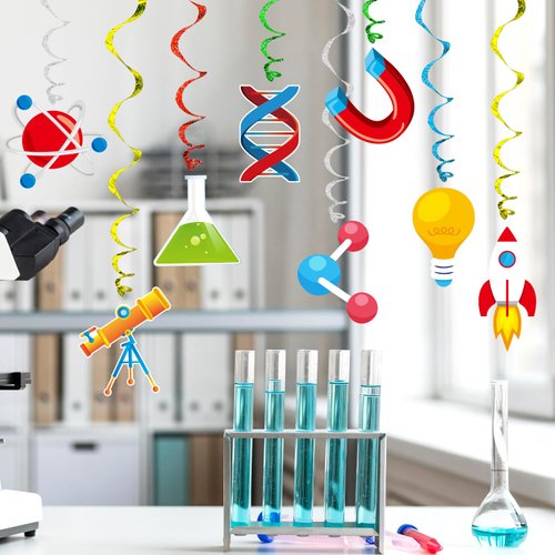Generic Science Swirl 30 Pack Science Party Decoration Scientist Lab Theme Birthday Supplies Hanging Swirl Spiral Streamers (Science)