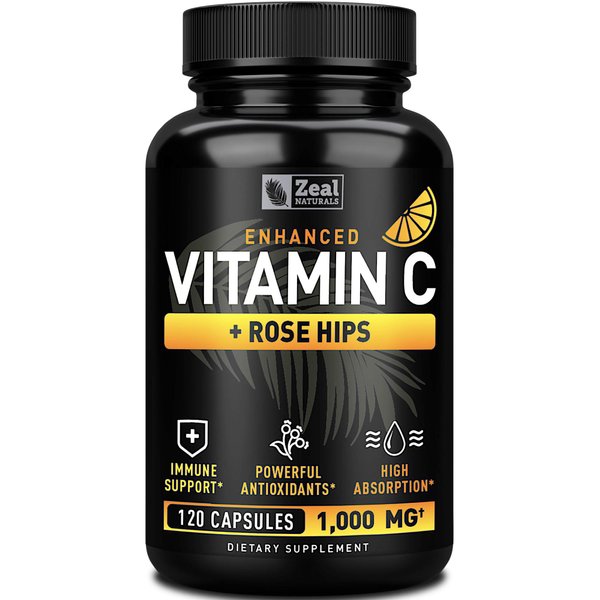 Vitamin C 1000mg with Rosehips (120 Capsules | 1000mg) Pure Vitamin C Capsules - Ascorbic Acid + Rose Hips for Powerful Immune System Support - High Dose Vitamin C for Adults Immune Support Vitamins