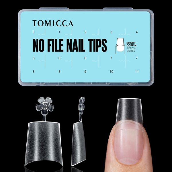 TOMICCA Short Coffin Nail Tips, 510Pcs Acrylic Half Cover Nail Tips, 12 Sizes No C Curve Full Matte Soft Gel Nail Tips, Nail Extension Tips for Beginner and Professional