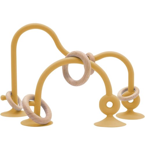 zeeloopbee High Chair Toys with Suction Cups For Infant Toddlers Silicone Suction Cup Montessori Educational Teething Toys for Babies Ages 0-6 M+ Baby Teething Toys for 6 to 12 Months(Brownish Yellow)