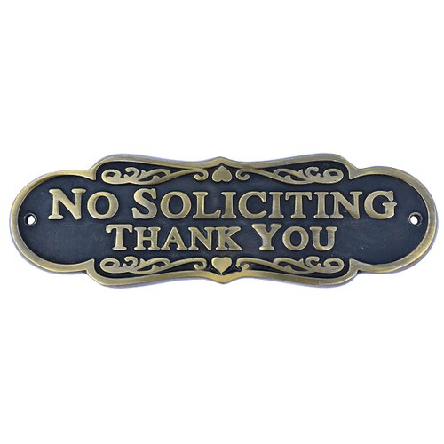 Brass Finish No Soliciting Thank You Sign 8" - Solid Brass Finish Wall Plaque - No Soliciting Thank You
