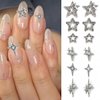 30 Pcs Star Nail Charms 3D Alloy Crystal Stars Nail Silver Star Nail Art Charms for Acrylic Nails Star Designs Nail Rhinestones Gems for Women and Girls DIY Jewelry Decoration Nail Supplies