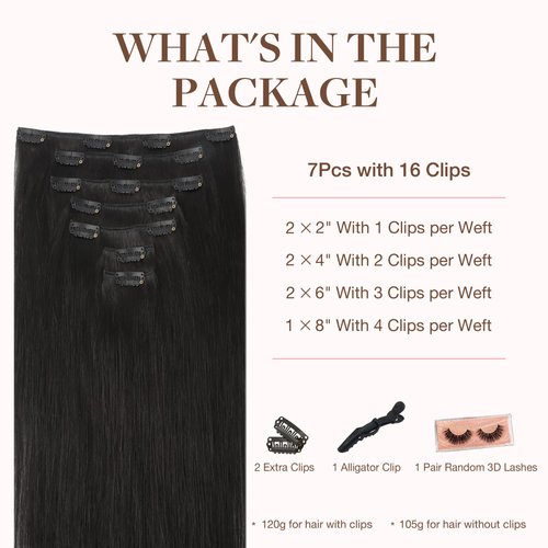 GOO GOO Clip in Hair Extensions Real Human Hair, Remy Human Hair Extensions Clip ins for Women, Natural Human Hair, 18inch 120g 7Pcs, 1B Natural black