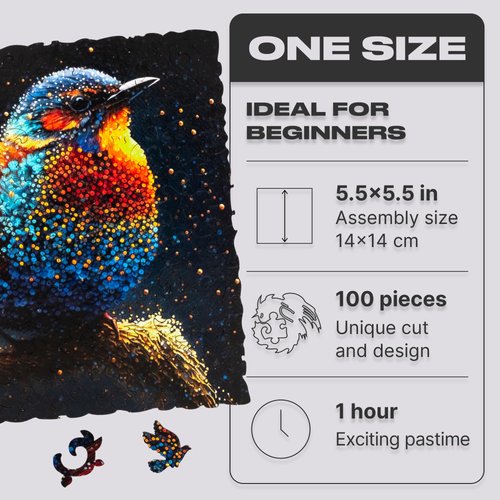 UNIDRAGON Original Wooden Puzzles for Adults - Pop Art Birdy 100 Pieces 5.5" x 5.5" (14 x 14 cm), Beautiful Gift Box, Unique Shape Best Gift for Adults and Children