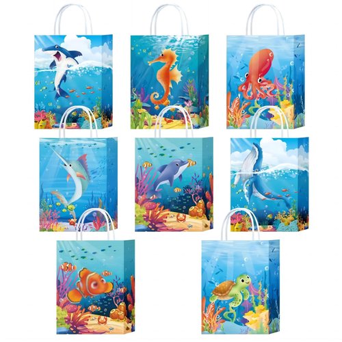 Lnkdeya 16 Pcs Ocean Animals Party Gift Bags Sea Animals Theme Goodie Candy Bags Under The Sea Party Favor Bags for Kids Birthday Party Decorations