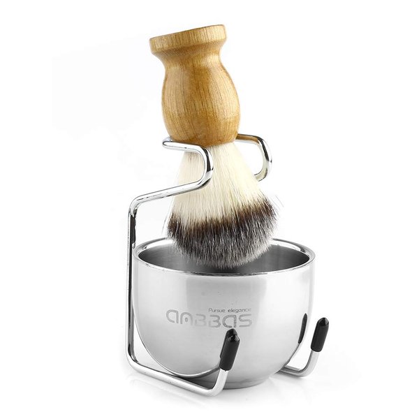 Anbbas Shaving Brush Set for Men 3in1 Vegan Style Synthetic Badger Hair Shaving Brushes, Stainless Steel Shaving Stand + Bowl Perfect for Wet Close Shave