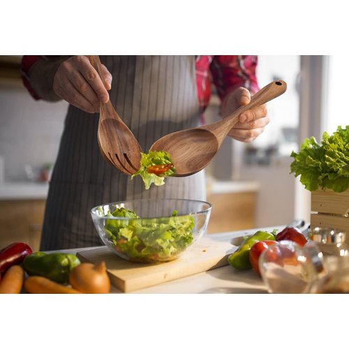 AYFDISHS Salad Servers,Wooden Salad Tongs,10.2in Serving Utensils Set,Acacia Salad Spoon and Fork Set Long Handle Salad Server Set Wood Serving Utensils