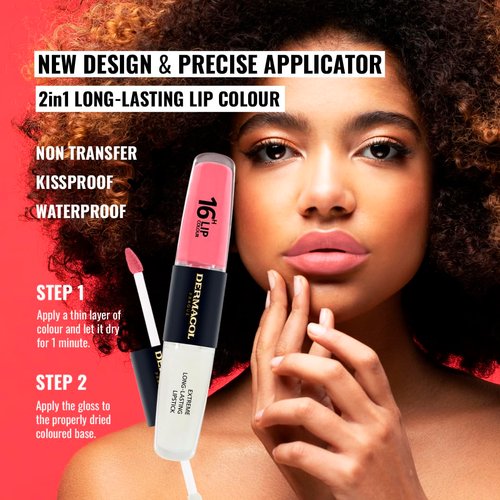 Dermacol NEW 16-Hour Lip Colour, Highly Pigmented Glossy Lip Stain, Two-Phase Lip Plumper Gloss, Kissproof Lip Makeup Products with Matte and Glitter Finish, n.16, Classy Sassy