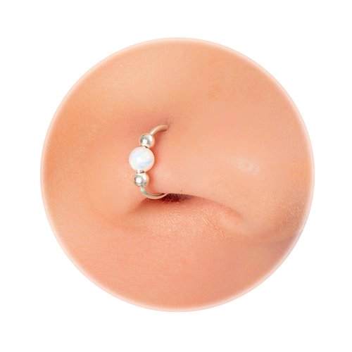 Sterling Silver Nose Ring 20G Piercing Nose Hoop - White Opal Nose Jewelry For Women Hypoallergenic 7mm