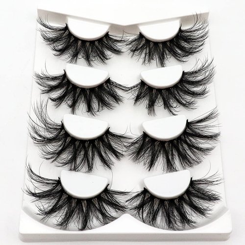Losha 25mm Lashes Big Fluffy False Eyelashes 3D Dramatic Long Volume Faux Mink Lashes Pack 4 Pairs