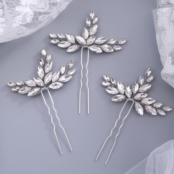Jumwrit Bridal Hair Pins for Wedding Rhinestone Crystal Wedding Hairpiece for Bride Bridesmaid Silver Bridal Hair Accessories for Women Girls