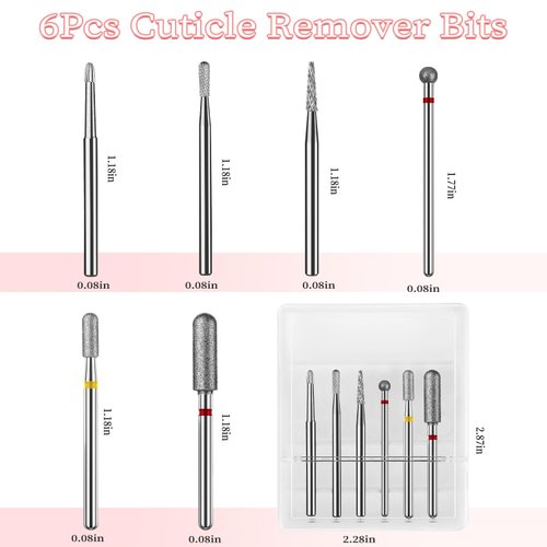 BQAN 6Pcs Nail Drill Bits for Cuticle Clean 3/32'', Safety Carbide Drill Bit for Remove Cuticle Dead Skin Cleaner Nail Prepare, Nail Supplies for Nail Techs