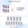 IMRAIN Press on Nails Long Square Fake Nails Blue Gradient Glue on Nails with Glitter Powder & Luxurious Butterfly Rhinestone Designs Full Cover Artificial Acrylic Reusable Nails for Women 24Pcs