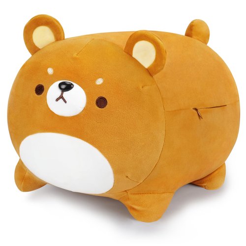 Auspicious beginning Brown Bear Plush Toy, 16'' Anime Plushie, Kawaii Bear Pillow, Soft Plush Stuffed Animal for Kids, Girls, Birthday, Halloween, Christmas