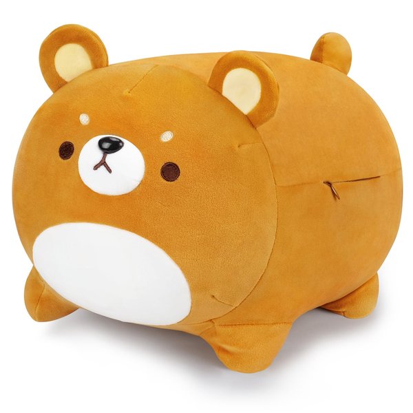 Auspicious beginning Brown Bear Plush Toy, 16'' Anime Plushie, Kawaii Bear Pillow, Soft Plush Stuffed Animal for Kids, Girls, Birthday, Halloween, Christmas