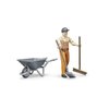 Bruder Toys - Bworld Municipal Worker in Dungarees and Cap Action Figure with Grasping Hands and Moveable Limbs and Head - Figure Includes Broom, Shovel, and Wheelbarrow - Ages 4+