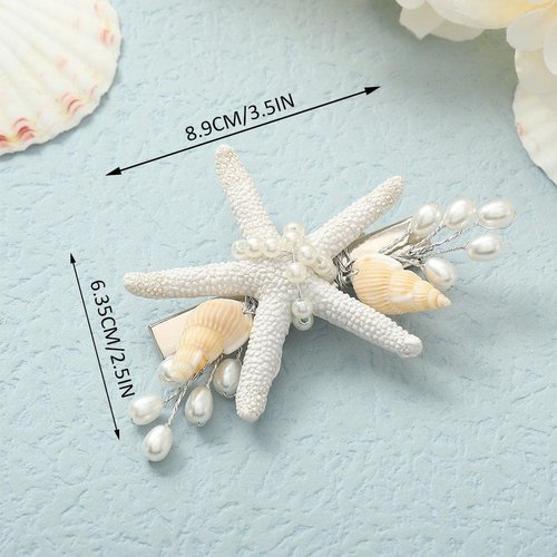 Yean Starfish Wedding Hair Clip Silver Beach Bridal Hair Accessories Pearl SeaShell Hair Piece for Women and Girls