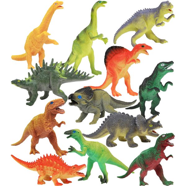 Click N' Play Click N’ Play Dinosaur Figure Toys, Jumbo 7” Inch Dinosaur Playset for Kids & Toddlers, Realistic Looking Dino Toy Set, Gift for Boys & Girls, Plastic Dinosaur Play Set, Pack of 12