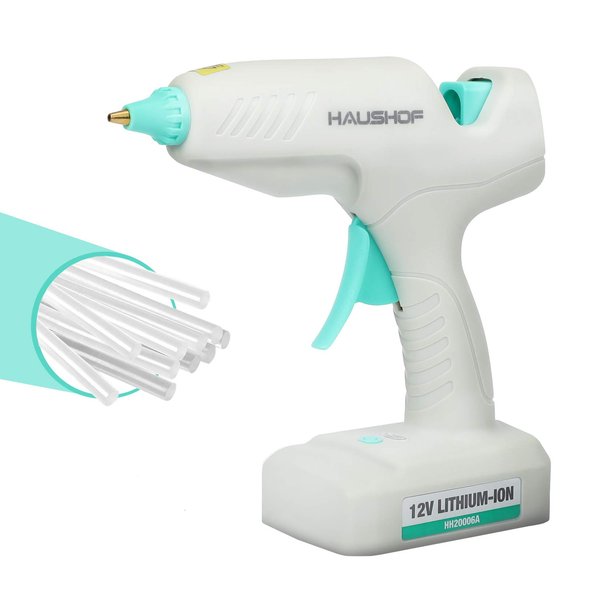 HAUSHOF Hot Glue Gun, 60W Cordless Glue Gun with 20pcs Full-Size Glue Sticks, Fast Preheating & High Temp, Cordless Hot Glue Gun Kit for DIY, Arts, Crafts, Home Decoration