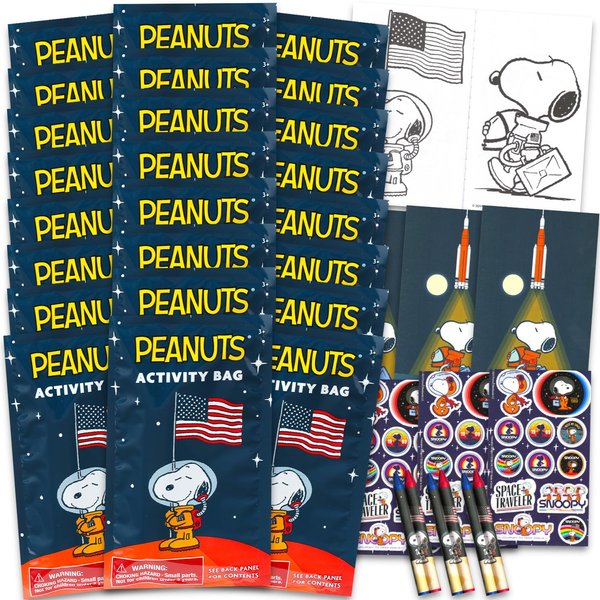 Peanuts Charlie Brown Mini Party Favors Set for Kids - Bundle with 24 Mini Snoopy Charlie Brown Play Packs with Coloring Pages, Stickers and More | Snoopy Birthday Party Supplies