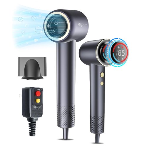 Hair Dryer Blow Dryer 400 Million Negative Ionic Professional Hairdryer 140,000 RPM High Speed Brushless Motor 1400W Low Noise Thermo-Control Fast Drying HD Display Styling Nozzle Lightweight