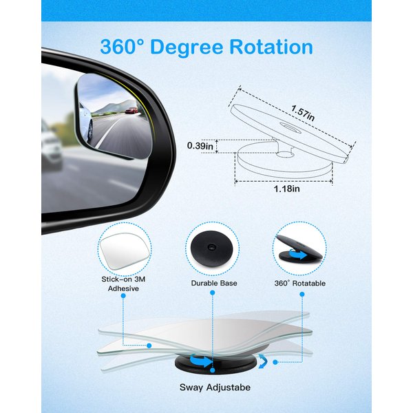 CUNCUI 2pcs Fan Shaped Blind Spot Mirror, 360 Degree Adjustabe HD Glass Blind Spot Mirrors, Frameless Convex Rear View Mirror, for any Car, Van, Suv and Trucks.