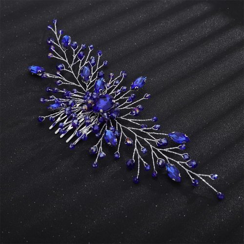 Aimimier Bridal Royal Blue Crystal Hair Comb Rhinestone Silver Hair Vine Side Comb Prom Party Festival Wedding Hair Accessories for Women (Blue)