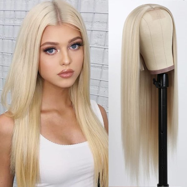 Aubree 613 Blond Synthetic Wig Long Straight Blond Wig for Women No Lace Front Synthetic Wigs Blonde Hair Glueless Heat Resistant Wig for Daily Party Cosplay Wig Peluca 22 Inch