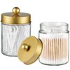 Komashr Apothecary Jar Canisters Bathroom Vanity Organizer - Qtip Holder Storage Organizer Countertop -Stainless Steel Lids &Cute Stickers for Qtips,Cotton Swabs,Makeup Sponges,Floss(3 Pack ) (Gold)