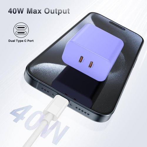Susnwere 40W Dual USB C Charger Block,2-Port Fast USB-C Power Adapter Wall Charger Plug Type C Charging Block for Laptop Computer & Tablets/Phones iPhone 15/14/13/12/11/X, iPad,Samsung,Google 2 Pack
