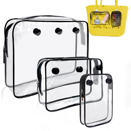 Fiwzzdur 3 Packs Clear Insert Bag Suitable for Bogg Bag Accessories, Designer Zipper Inner Bag Divider Storage Compatible for Bogg Bag, Transparent Travel Toiletry Brush Organizer for Beach Tote Bag