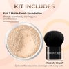 2pc FOUNDATION with KABUKI BRUSH Mineral Makeup (FAIR 2) Matte Loose Powder Bare Face Cosmetics Full Coverage Long Lasting All Skin Types SPF 18
