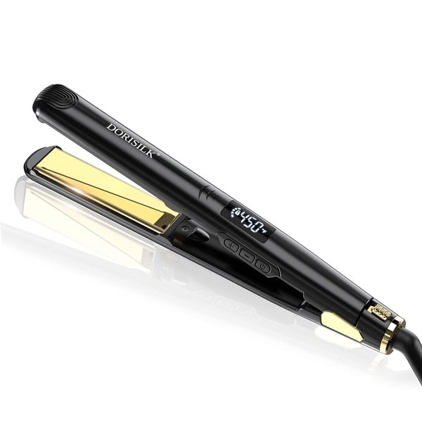 DORISILK Nano Titanium Flat Iron Hair Straightener and Curler 2 in 1, Straightening Iron 450 Degrees, Silky-Smooth Touch 1 Inch Hair Iron Dual Voltage, 30s Fast Heat Salon Professional Control Temp
