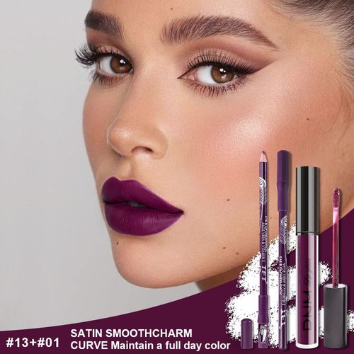 2Pcs Matte Light Purple Lip Liner and Lipstick Makeup Set, Matte Liquid Lipstick 24H and with Lip Liner Set Waterproof Long Lasting labiales mate 24 horas originales matte larga duracion 24 01+13